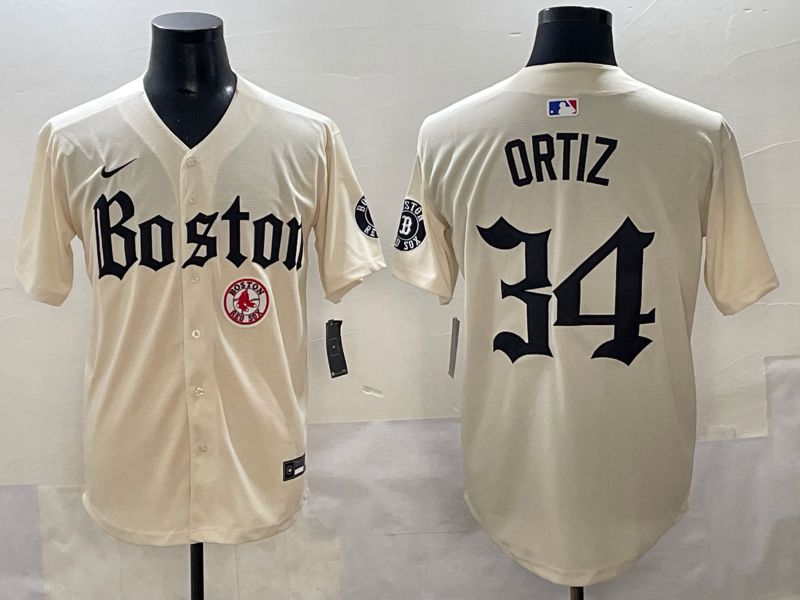 Men 2025 Boston Red Sox #34 Ortiz Cream Five generations Joint Name Nike MLB Jersey style 17